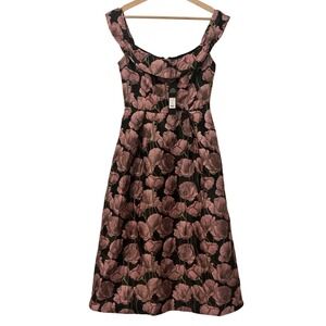 Fashion Nova Beautiful Bloom Midi Dress Women S Black Pink NWT Floral Jacquard